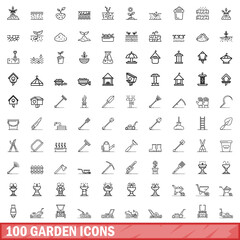 100 garden icons set. Outline illustration of 100 garden icons vector set isolated on white background