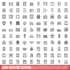 100 house icons set. Outline illustration of 100 house icons vector set isolated on white background