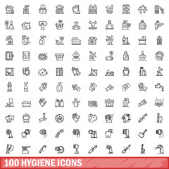 100 hygiene icons set. Outline illustration of 100 hygiene icons vector set isolated on white background