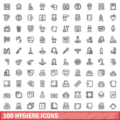 100 hygiene icons set. Outline illustration of 100 hygiene icons vector set isolated on white background