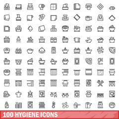 100 hygiene icons set. Outline illustration of 100 hygiene icons vector set isolated on white background