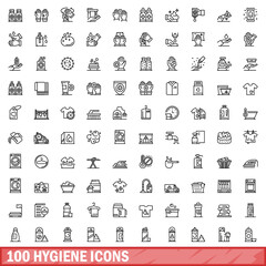 100 hygiene icons set. Outline illustration of 100 hygiene icons vector set isolated on white background