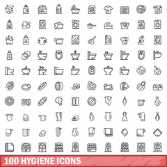 100 hygiene icons set. Outline illustration of 100 hygiene icons vector set isolated on white background