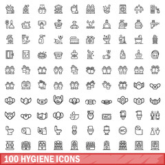 Fototapeta na wymiar 100 hygiene icons set. Outline illustration of 100 hygiene icons vector set isolated on white background