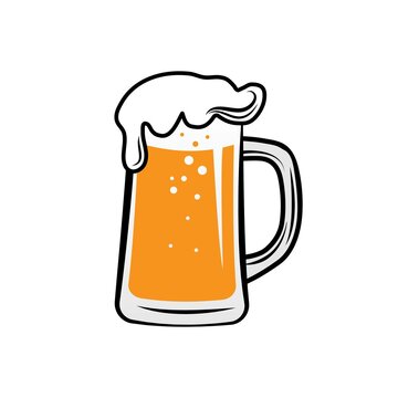 Yellow beer mug glass icon isolated illustration cartoon drawing design festival concept vector