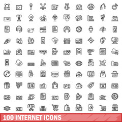 100 internet icons set. Outline illustration of 100 internet icons vector set isolated on white background