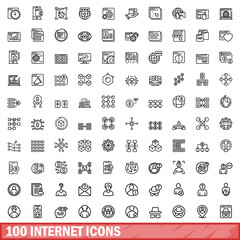 Obraz na płótnie Canvas 100 internet icons set. Outline illustration of 100 internet icons vector set isolated on white background