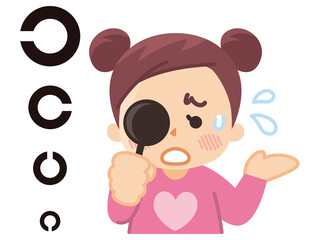 視力検査をする女の子　眼科
