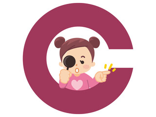 視力測定をする女の子　ランドルト環