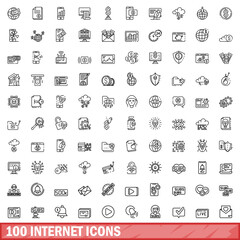 100 internet icons set. Outline illustration of 100 internet icons vector set isolated on white background