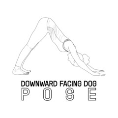summer vacation activity inspiration downward facing dog pose in yoga Person icon in yoga pose black and white line art