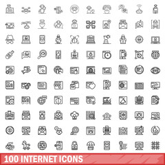100 internet icons set. Outline illustration of 100 internet icons vector set isolated on white background