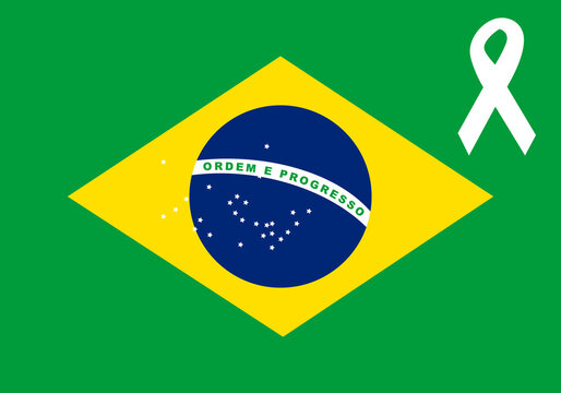 Solidaridad con Brasil. Lazo blanco solidario sobre la bandera de Brasil en señal de apoyo