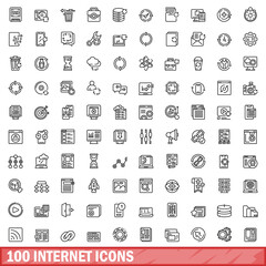 100 internet icons set. Outline illustration of 100 internet icons vector set isolated on white background