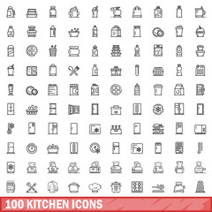 100 kitchen icons set. Outline illustration of 100 kitchen icons vector set isolated on white background