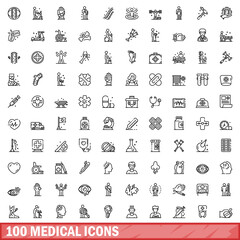 100 medical icons set. Outline illustration of 100 medical icons vector set isolated on white background - obrazy, fototapety, plakaty