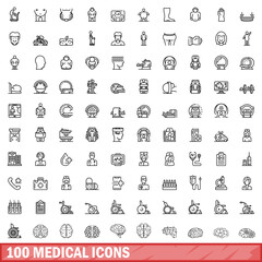 100 medical icons set. Outline illustration of 100 medical icons vector set isolated on white background