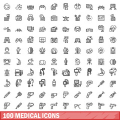 100 medical icons set. Outline illustration of 100 medical icons vector set isolated on white background