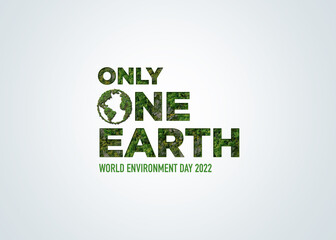 Only One Earth- World Environment day concept 3d design. Happy Environment day, 05 June. World map with Environment day text 3d background illustration. 