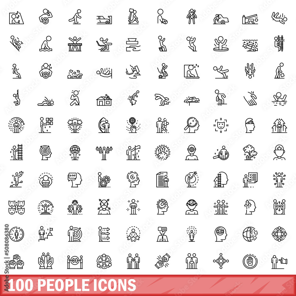 Wall mural 100 people icons set. outline illustration of 100 people icons vector set isolated on white backgrou - Wall murals