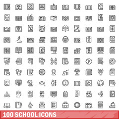 Fototapeta premium 100 school icons set. Outline illustration of 100 school icons vector set isolated on white background