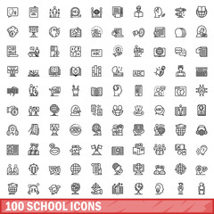 100 school icons set. Outline illustration of 100 school icons vector set isolated on white background