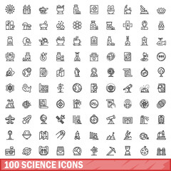 Naklejka na ściany i meble 100 science icons set. Outline illustration of 100 science icons vector set isolated on white background