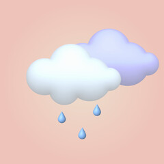 3d cartoon style weather icon cloud with rain. Vector