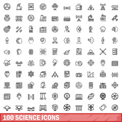 Obraz na płótnie Canvas 100 science icons set. Outline illustration of 100 science icons vector set isolated on white background