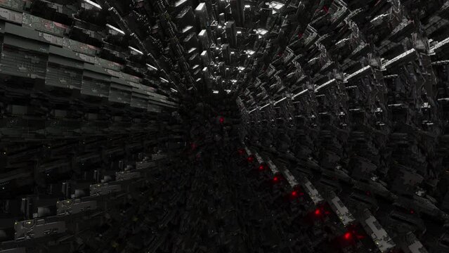 City hive mind sci-fi dystopia zoom 3d seamless loop