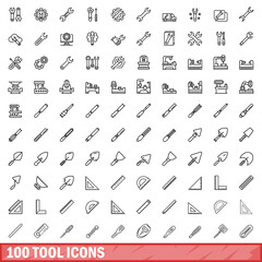 100 tool icons set. Outline illustration of 100 tool icons vector set isolated on white background