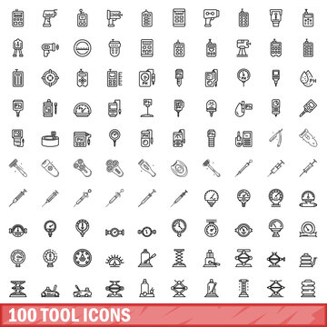 100 tool icons set. Outline illustration of 100 tool icons vector set isolated on white background