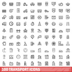 100 transport icons set. Outline illustration of 100 transport icons vector set isolated on white background