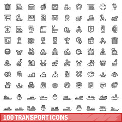 100 transport icons set. Outline illustration of 100 transport icons vector set isolated on white background