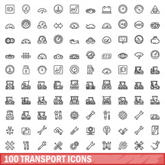 100 transport icons set. Outline illustration of 100 transport icons vector set isolated on white background