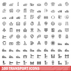 Fototapeta na wymiar 100 transport icons set. Outline illustration of 100 transport icons vector set isolated on white background