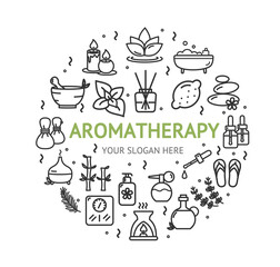 Fototapeta premium Aromatherapy Design Template Thin Line Icon Banner Concept. Vector