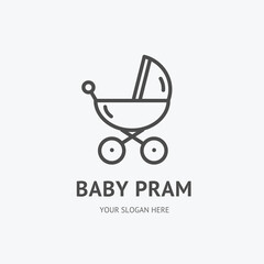 Baby Pram Sign Thin Line Icon Emblem Concept. Vector