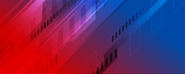 Abstract blue red hi-tech geometric minimal background. Vector banner design