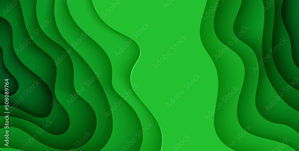 Wall mural abstract green background in paper cut style. 3d layout wallpaper cut out from cardboard. modern tem