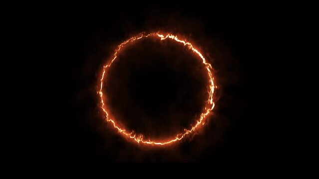 Burning abstract fire circle animated frame on black background. Dynamic fire line text border animation