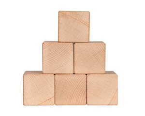 Wooden cubes brick construction for creative text isolated on the white background