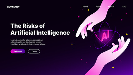 Risks of Artificial Intelligence Banner. Web Page Template. Vector illustration