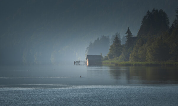Beautiful morning on the Weissensee lake in Austria