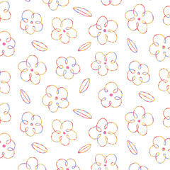 Hand drawn vector illustration of flower pattern. Line art.