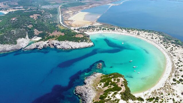 Aerial panoramic view of Voidokilia lagoon near Pylos, Greece