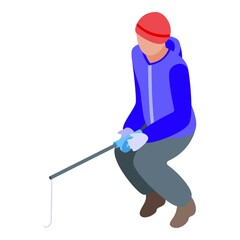 Hole ice fishing icon isometric vector. Winter lake. Frozen people