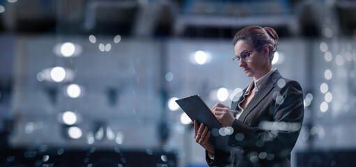 Business woman write down a document.