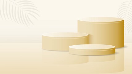 Golden podium with three different sizes in gold background for product template design