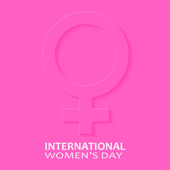 International Women's day banner design. 8 march background with 3d woman sign on pink background.
